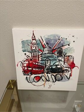 London Graphic Art Print - Red, Blue, Black
